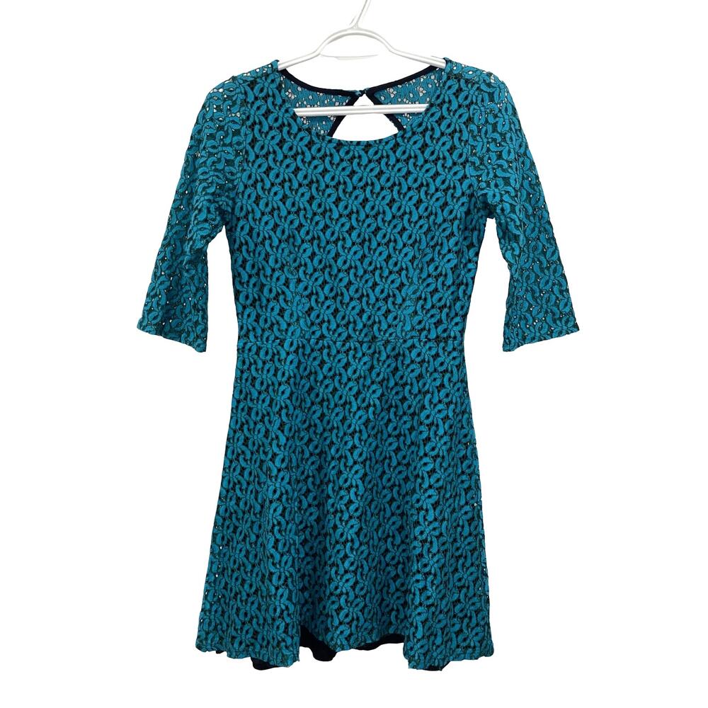 Weston Wear Teal Floral Lace Cutout Back Shift Dress Size Small